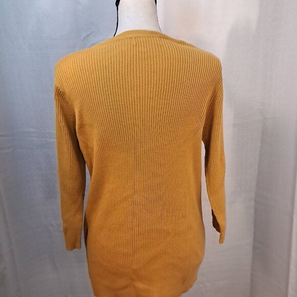 Y2K Dressbarn Gold Ribbed V-Neck Button Detail Cotton Sweater Size L - Picture 8 of 11